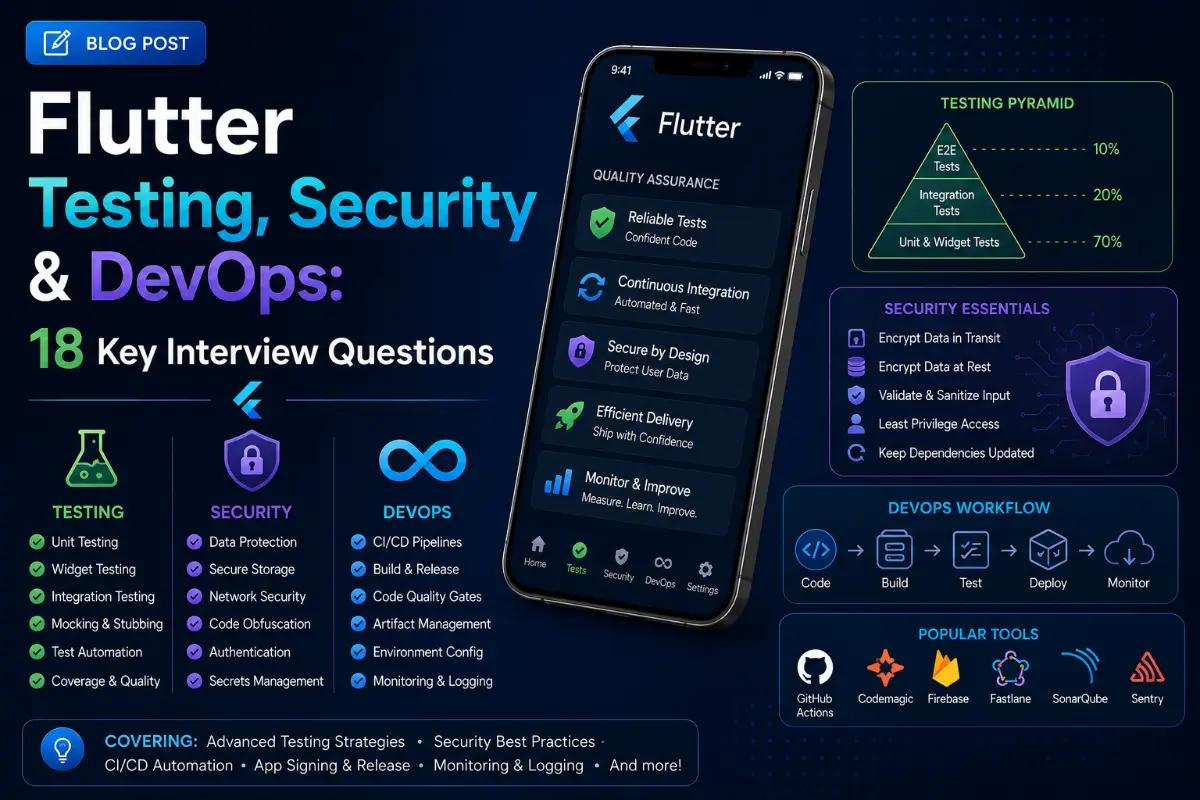 Flutter Testing, Security & DevOps: 18 Key Interview Questions